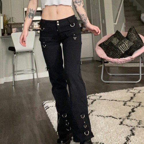 Mujeres Pantalones Carga Punk Gótico Pantalones Mono Pantalones Sueltos Cremallera Pierna Ancha - Imagen 2 de 19