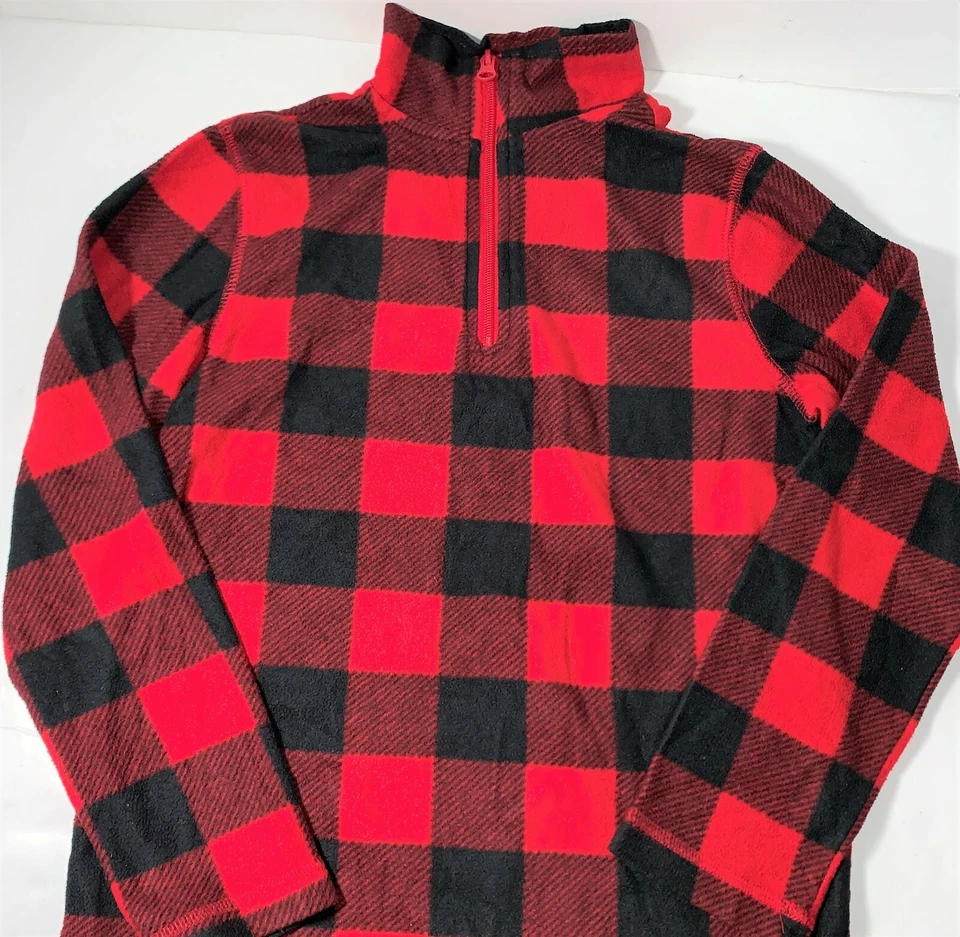 Arizona Buffalo Check Rojo Negro 1/4 Cremallera Polar Pullover Chaqueta Camisa Niño M 10 12 Foto 2 de 4
