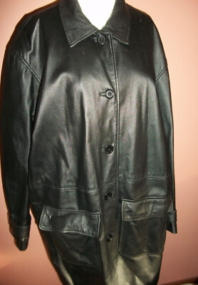 Vtg Wms Newport News Easy Style Leather Coat Jacket Overcoat XL PATCH  POCKETS