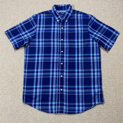 Chaps Hemd Herren Medium Classic Fit Navy Blau Mehrfarbig Kariert Federleicht Twill