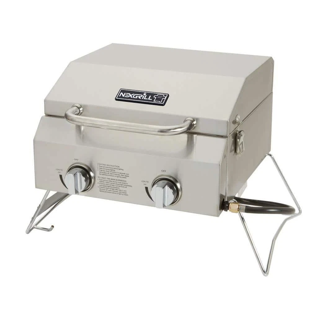 Nexgrill 2-Burner Portable Propane Tabletop Grill, Stainless Steel, 16,000 BTU