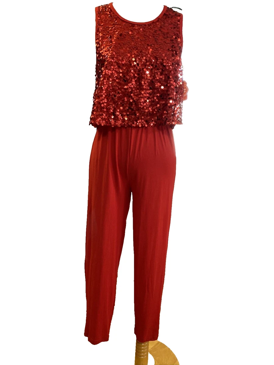 Wonder Nation Jumpsuit Youth XXL Red Sequin Top Round Neck