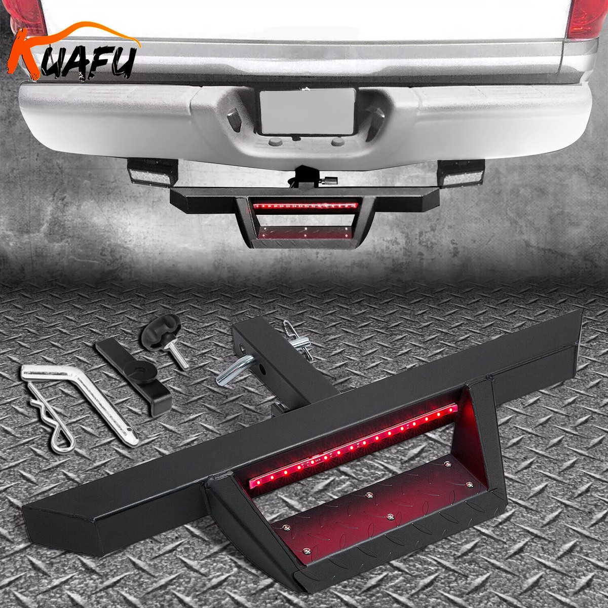 2'' Receiver Trailer Tow Hitch Step Bar W/ LED Brake Light