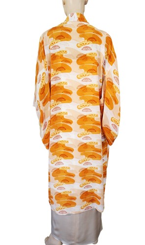 SOLE by SOLEDAD TWOMBLY Asian Fan Print Silk Kimono Coat Robe SMALL - Picture 3 of 5