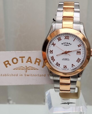 Rotary Herrenuhr Automatik Wasserdicht Datum 2 Ton Neu UVP 390£ Geschenk für Ihn 