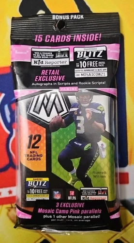 2021 Panini Mosaic Football Cello Bonus Fat Pack - 15 Cards - Pink Camo
