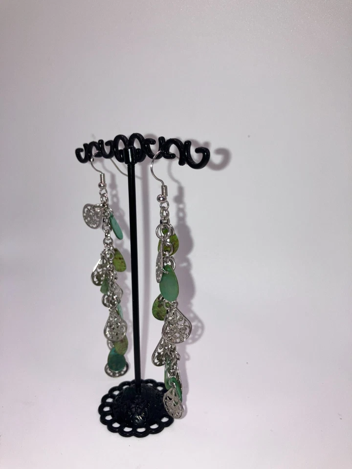 Филигранные длинные висячие серьги из перламутра и серебра с каплями 3,5 дюйма! - Изображение 4 из 4