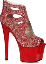 Ellie 7" Heel Ankle Boots Rhinestones Adult Women Shoes 709-WENDY - RED SIZE 8