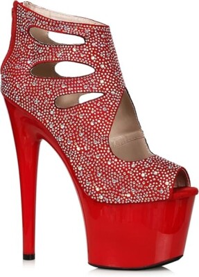 Ellie 7'' Heel Ankle Boots Rhinestones Adult Women Shoes 709-WENDY - RED SIZE 8
