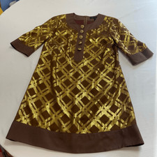 Marc By Maarc Jacobs Retro VTG Brown Gold Silk Metallic Dress Size 6