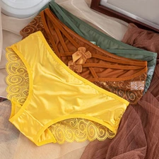 Shiny Satin Silky Knickers Sexy Briefs Women Underwear Lace Panties✔