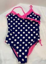 Breaking Waves 10 12 Girls Swimsuit One Piece Swim NEW Unworn Polka Dot Navy 1D