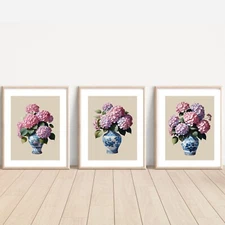 Set of Hydrangea ART PRINTS Wall picture Home Art (A4 Sized, unframed)