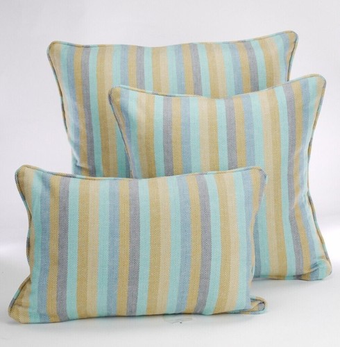 Piped Striped Aqua Blue & Mustard Cushion Cover in 3 Sizes Square or Rectangle - Picture 1 of 4
