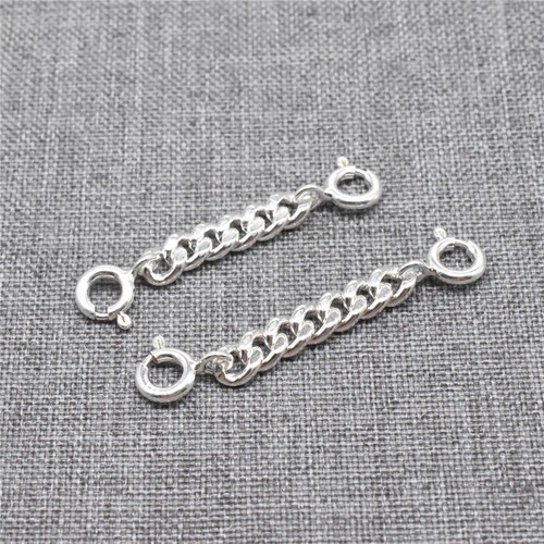 2pcs of 925 Sterling Silver Curb Chain Extensions w/ Spring Clasp for Necklace - Picture 2 of 7