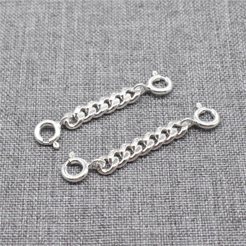 2pcs of 925 Sterling Silver Curb Chain Extensions w/ Spring Clasp for Necklace - Afbeelding 1 van 7