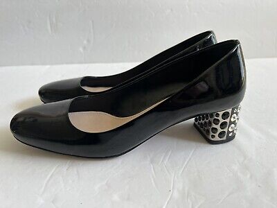 MIU MIU EMBELLISHED JEWELED CRYSTAL HEEL BLACK PATENT MIU MIU EMBELLISHED JEWELED CRYSTAL HEEL BLACK PATENT
