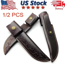 1/2Pcs Deep Brown Leather Sheath For Straight Fixed Blade Knife Up To 4" Blade