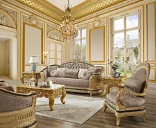High End Luxury Traditional Gray & Gold  Living Room Set