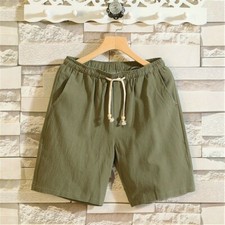 Herren Baumwolle Leinen Shorts Freizeit Einfarbig Sommer Strand Hose Sports