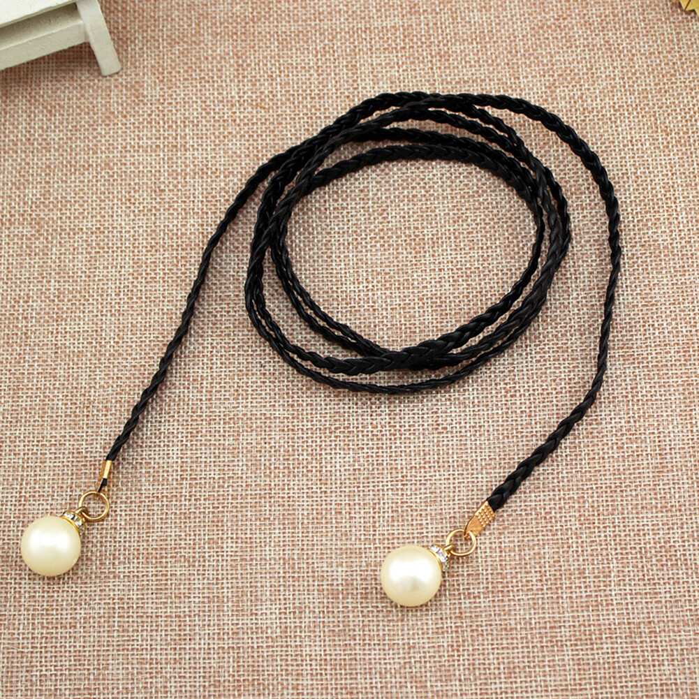 Women Ladies Pearl Braided Waist Belt Woven Belt for Dress  display picture 1