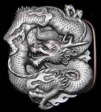 RG24101 *NOS* VINTAGE 1984 **CHINESE DRAGON** FANTASY ART PEWTER BELT BUCKLE