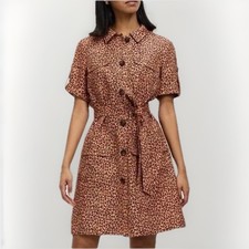 MARCS Animal Linen Print Button Down Utility Shirt Dress NWT RRP$250 6AU / 2US