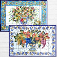 Kitchen Backsplash Arabesque Design Mosaic Centerpiece, Ceramic Tiles Wall Mural