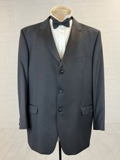 Jones NY Men's Black 100 Wool Formal Tuxedo Suit 50L 42X30 Three Button