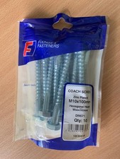 Bag Of 10 F&F M10 X 100mm Zinc Plated Coach Screws 10CS10100