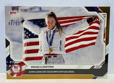 2026 Topps Now Olympics #13 Mikaela Shiffrin USA Alpine GOLD Foil Parallel 48/50