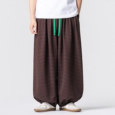 Pantalon Décontracté Hommes À Rayures Ceinture Élastique Col Claint Droit Été