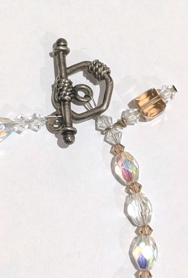 Sterling Silver Swarovski Crystal Aurora Borealis Amber Blue Beaded 8" Bracelet - Image 4 of 4