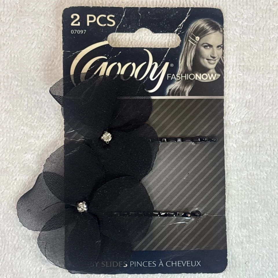 Goody Black Flower 带立方锆宝石 Bobby 滑动发针 2 件 NOS — 第 3/4 张图片