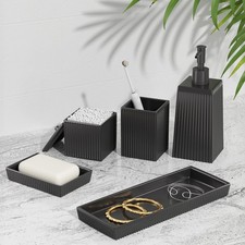Bathroom Set - Black Bathroom Accessories Set, 5PCS Ceramic Bathroom Accessor...