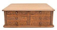 ANTIQUE BURL WALNUT EIGHT DRAWER DENTAL TOOLS NEEDLES SPOOL CABINET SEWING CASE