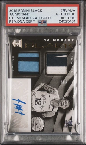 2019 Panini Black Ja Morant dual patch Rookie Auto RC RPA Gold /5 PSA AUTO 10