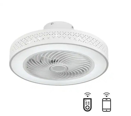 20 in. LED Indoor White Dimmable Matte Modern Cage Low Profile Flush Mount Fan - Picture 7 of 7