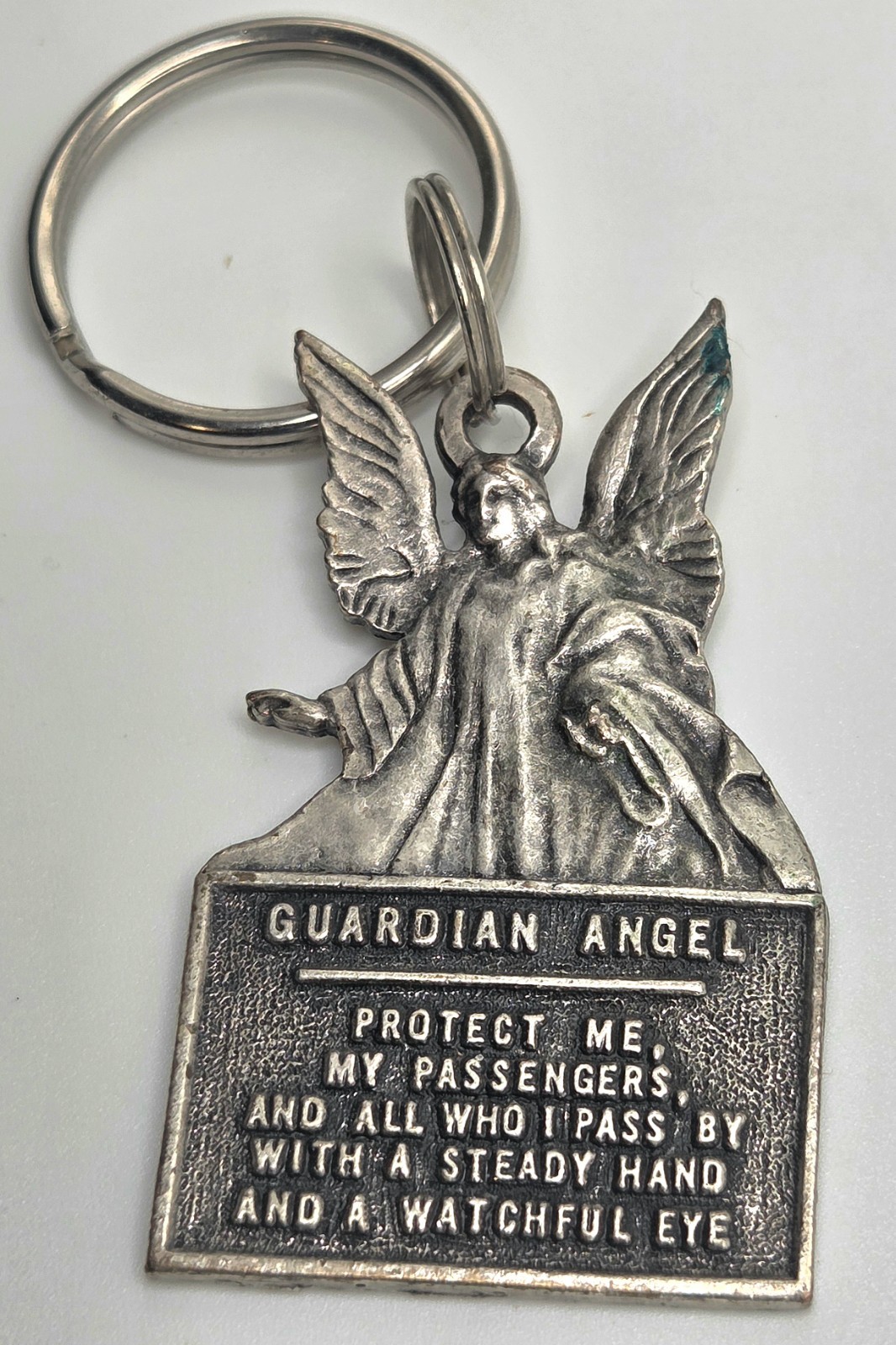 FREE SHIPPING- Vintage Guardian Angel Pewter Metal Key chain 
