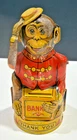 1491 - 1940's Vintage J. Chein Monkey Tipping Hat Mechanical Piggy Bank Tin Toy