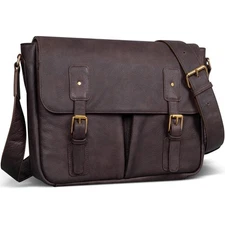 Leather Messenger Bag for Men Women, Full Grain Vegetable Tanned Leather, Lap...