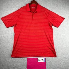 Nikegolf Polo Shirt XL red Striped Performance Dri Fit Casual Logo Mens