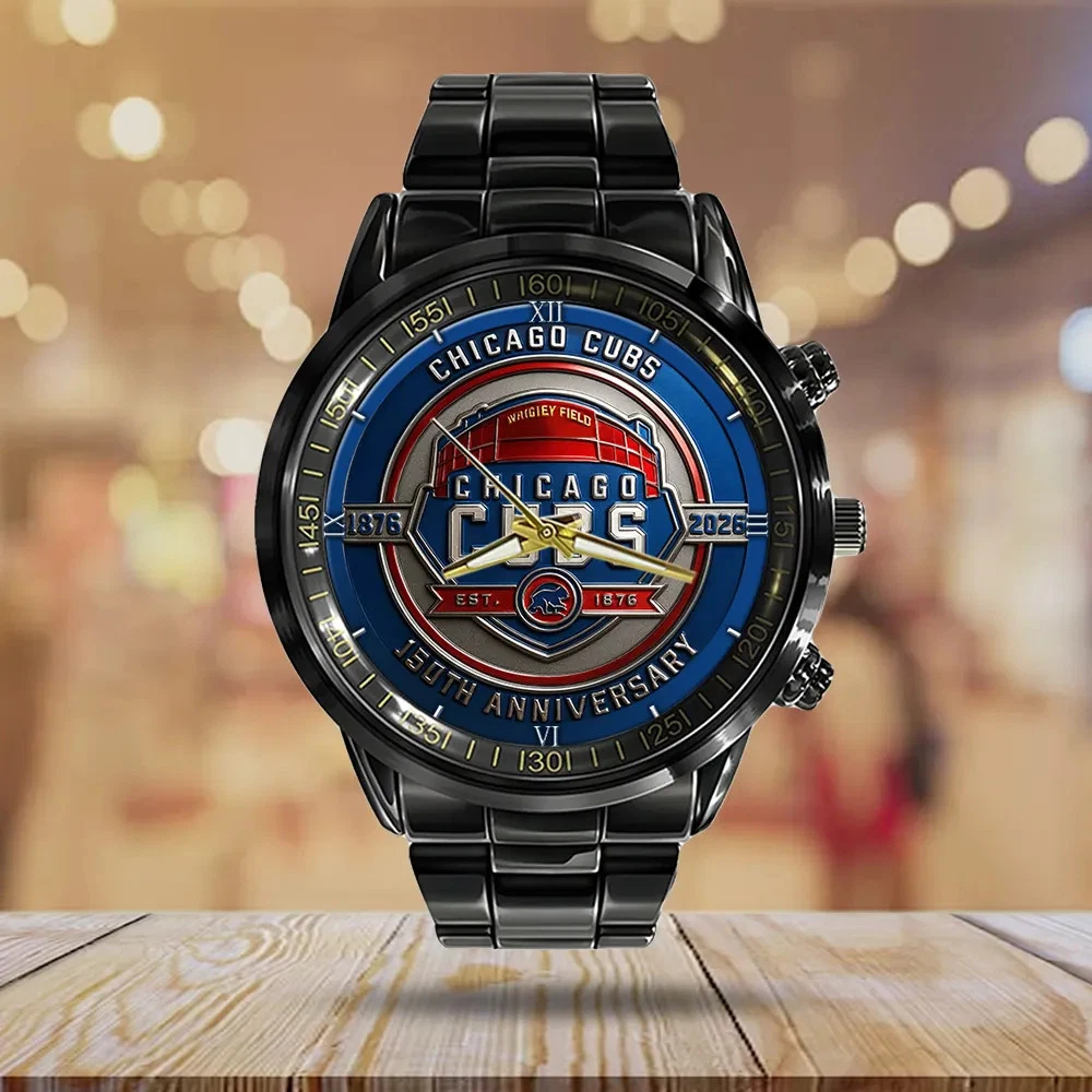 Chicago Cubs Black Steel Watch