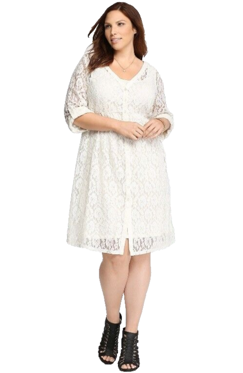 TORRID ( 0X ) Ivory Lace Shirt Dress Shirtdress Empire Lined Tab Sleeves  V-neck | eBay