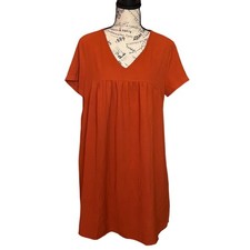 SHEIN Burnt Orange Babydoll Mini Dress V-Neck Short Sleeve Rust Size L