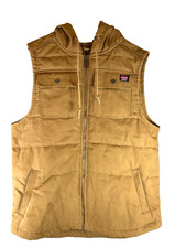 Wrangler Vest Mens Large 42-44 Quilted Hooded Brown Canvas Workwear Zip Rugged