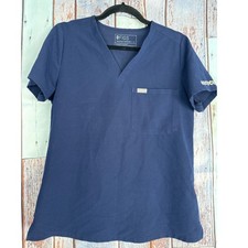 FIGS Catarina Scrub Top Navy Blue V-Neck One Pocket Small Kerecis logo