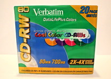 SEALED Verbatim CD-RW Discs 20-Pack 700MB/80min 2X-4X Slim Case Assorted Colors