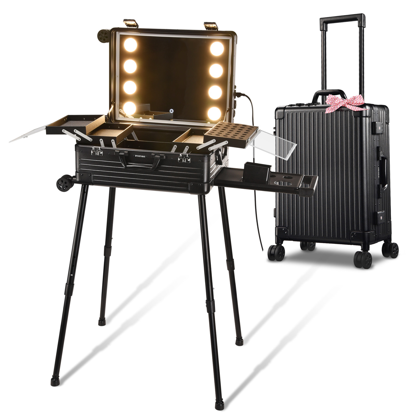 Byootique 22 Inch LED Lighted Makeup Travel Case with Rolling Trolley