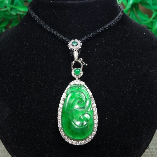 Certified Icy Green 冰绿 100% Natural A jadeite jade Pendant s925 silver~RuYi 如意